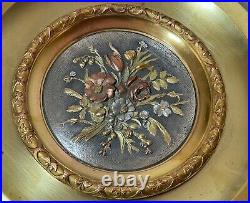 Antique 19th century ornate 3 tone bronze brass silver centerpiece tazza compote