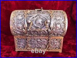 Antique Art Nouveau Style Signed Two Tone Solid Bronze Hinged Box