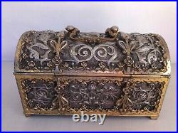 Antique Art Nouveau Style Signed Two Tone Solid Bronze Hinged Box
