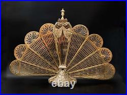 Antique Brass Fireplace Screen Fan Phoenix Birds