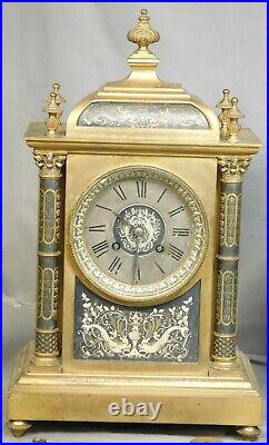 Antique French Clock Set Gilt Silver Niello Bronze Japy Freres R Stewart Paris