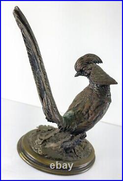Antique French Russian Silvered Bronze of a Golden Pheasant Attr Jules Moigniez