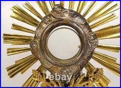 Antique French Silvered and Gilded Bronze Monstrance w Sterling Silver Luna 19th