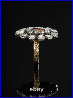 Antique Georgian Imperial Topaz And Diamond Double Halo Cluster Flower Ring
