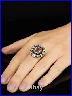 Antique Georgian Imperial Topaz And Diamond Double Halo Cluster Flower Ring