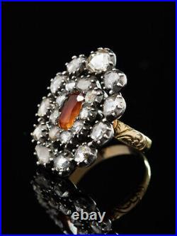 Antique Georgian Topaz And Diamond Double Halo Cluster Flower Ring