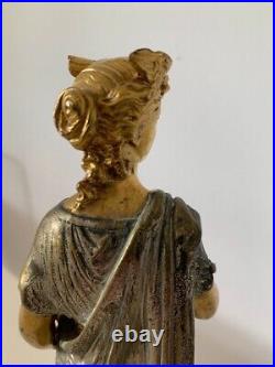 Antique Goddess Caduceus Bronze Sculpture Silver Golden Patina Late 19th Century