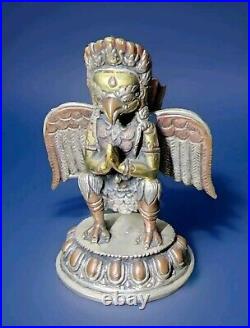 Antique Hindu Bronze Statue Garuda silvered Anjali Mudra