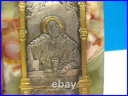 Antique Marble Religious Holy Communion Image In Gold And Silver Plaque Bronze