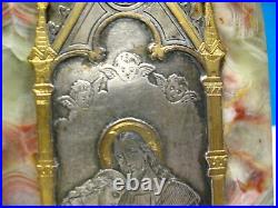 Antique Marble Religious Holy Communion Image In Gold And Silver Plaque Bronze