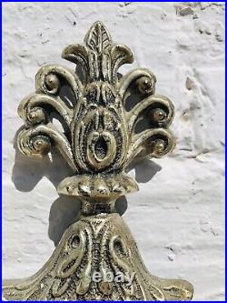 Antique Silver Cast Bronze Wall Sconce, Limoges Porcelain Plaque, 2 Lights