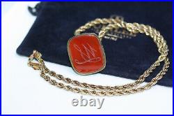 Antique Victorian 1850's Agate Seal Bronze Golden Sterling Silver Necklace 18