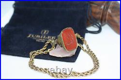 Antique Victorian 1850's Agate Seal Bronze Golden Sterling Silver Necklace 18