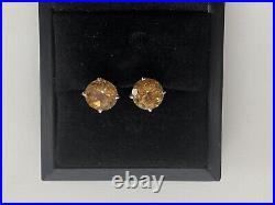 Antique Victorian 925 Sterling Silver Rose Cut Citrine Large Stud Earrings
