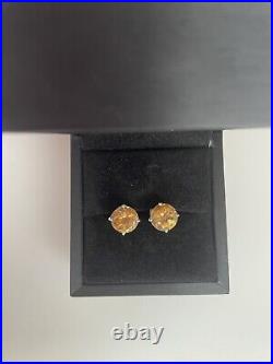 Antique Victorian 925 Sterling Silver Rose Cut Citrine Large Stud Earrings