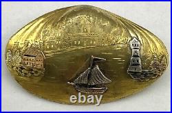 Antique Victorian Bronze Gold Silver Seashell Pin Brooch 6.79g 1.7/8