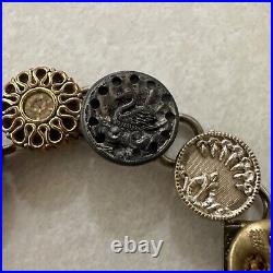 Antique Victorian Edwardian gold silver bronze buttons flexible charm bracelet