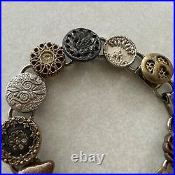 Antique Victorian Edwardian gold silver bronze buttons flexible charm bracelet