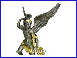 Archangel Uriel With Bow Arch Silver with Gold Accents Cold Cast Resin Statue