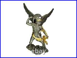 Archangel Uriel With Bow Arch Silver with Gold Accents Cold Cast Resin Statue