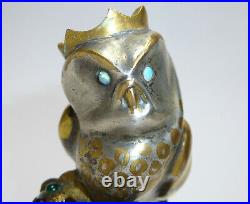 Art Deco Owl Vienna 1920er Years Bronze Silver Plated Gold Semiprecious Stones
