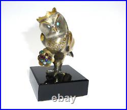 Art Deco Owl Vienna 1920er Years Bronze Silver Plated Gold Semiprecious Stones