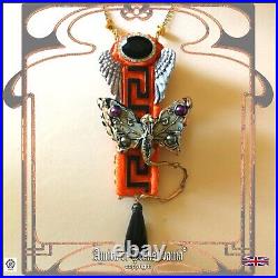 Art deco nouveau jewelry necklace retro style pendant luxury butterfly wings bid