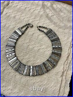 Artisan Tribal Bib Collar Necklace Art To Wear Retro Silver Gold & Bronze