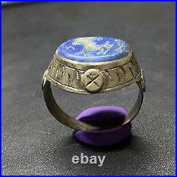 BEAUTIFUL LATE MEDIEVAL ISLAMIC Gold gilded/ Silver OTTOMANS SEAL RING Lapis