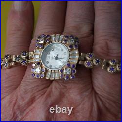 BEAUTIFUL OTTOMAN WRISTWATCH WITH AMETHYST AND TOPAZ 8 INCH LONG. 37 Gr. IN BOX