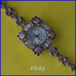 BEAUTIFUL OTTOMAN WRISTWATCH WITH AMETHYST AND TOPAZ 8 INCH LONG. 37 Gr. IN BOX
