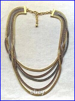 Beautiful French Designer Necklace Multi strands. Gold, Silver, Cooper, Bronze