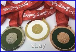 Beijing 2008 Olympic Medals Set (Gold/Silver/Bronze) with'Silk' Ribbon/Display