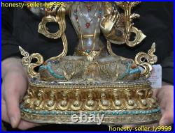 Bronze 24k gold crystal Filigree silver inlay gem hold sword tara Guanyin statue