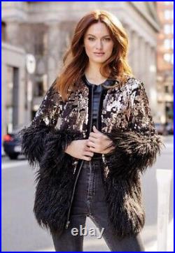 Bronze Sequin Shimmer Donna Salyers Faux Fur-Trimmed Jacket