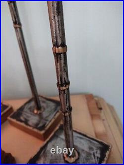 Brutalist signed brushed Brass or Bronze and silver metal Candle Sticks-(set3)