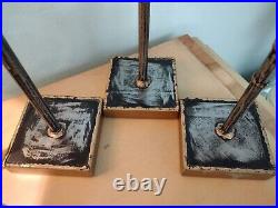 Brutalist signed brushed Brass or Bronze and silver metal Candle Sticks-(set3)