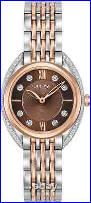 Bulova Women's Silver & Rose Gold Stainless Steel Brown Dial Watch 98R230