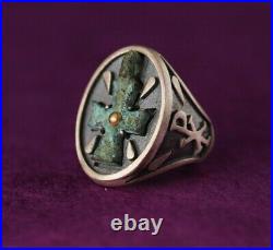 Byzantine Antique Cross Ring Sterling Silver & Gold Size 10 Hand Made In Italy