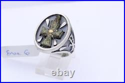 Byzantine Antique Cross Ring Sterling Silver & Gold Size 10 Hand Made In Italy