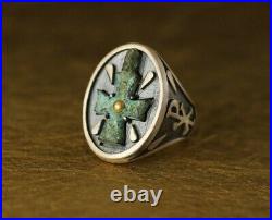 Byzantine Antique Cross Ring Sterling Silver & Gold Size 10 Hand Made In Italy