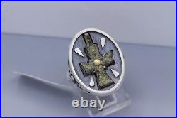 Byzantine Antique Cross Ring Sterling Silver & Gold Size 11 Hand Made In Italy