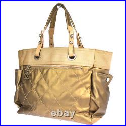 CHANEL CC Logo Paris Biarritz Shoulder Bag Coating Canvas Leather Bronze 35SD224