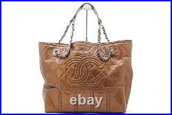 CHANEL Chain Shoulder Bag Tote Bronze Crease Effect Quilted Leather Authentic