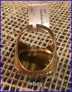 Calgaro Cushion Cut Tiger Eye 925 Gold Wash Statement Ring NWT Sz 6 3/4 Signed