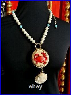 Cancer zodiac horoscope necklace red crab jewelry prarl amulet pendant astrology