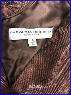 Carolina Herrera Bronze W Darkened Silver Sleeveless Cocktail Party Dress 6