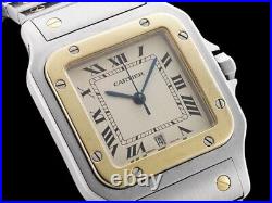 Cartier Santos Galbe LM Off-White W20011C4 YG Stainless Steel Quartz Men's Watch