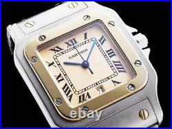 Cartier Santos Galbe LM W20011C4 YG Stainless Steel Off-White Quartz Men's Watch