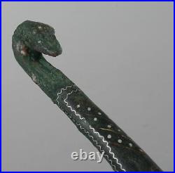 Chinese Gold and Silver Inlay Bronze Serpent Head Belt Hook Han Dynasty
